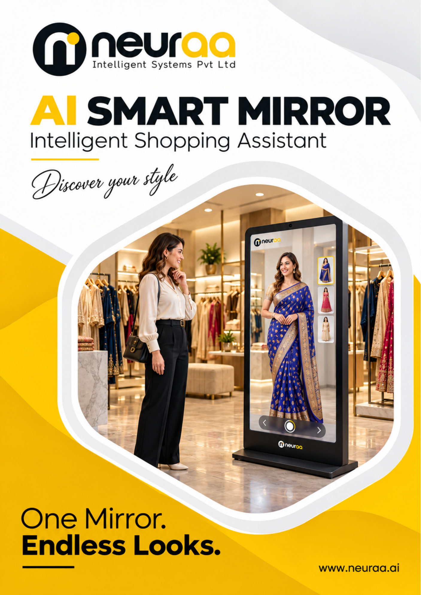 Neuraa AI Smart Mirror – Intelligent Shopping Assistant. One Mirror. Endless Looks.